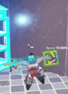 a cartoon of a robot in a video game with the words space to deploy