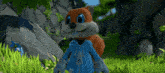 a cartoon squirrel wearing a blue jacket and gloves
