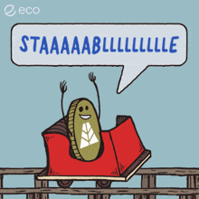 a cartoon of a coin on a roller coaster with a speech bubble that says " staaaaablllllle "