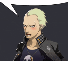 a man with a tattoo on his forehead is wearing a skull shirt