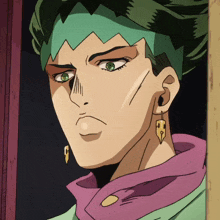 a close up of a person 's face with a green headband