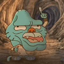gumball from the amazing world of gumball is holding a spoon