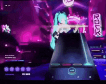 a girl is playing a guitar in a video game .