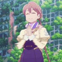 a girl in a purple and white dress with the number 3 on her shirt