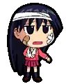 a cartoon girl with a bandage on her head and a bandage on her face .