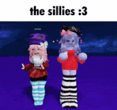 two anime girls are standing next to each other with the words the sillies : 3 on the top