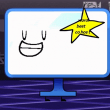 a computer monitor with a yellow star that says " word best co host " on it