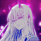 a drawing of a girl with white hair and horns