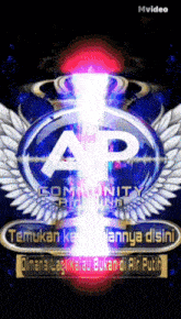 a logo for ap community rhythm with wings and a red light coming out of it