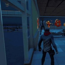 a man in a video game has alter on his back