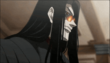 a cartoon character with long black hair and sunglasses on his face