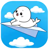 a seal is sitting on a paper airplane in the sky
