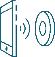 a line drawing of a phone and a circle with the letter o on it