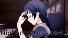 a picture of a girl with the words night night my devils on the bottom