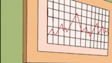 a cartoon drawing of a graph with a red line on it