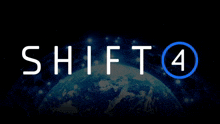 a logo for shift 4 reliably unreliable with a picture of the earth in the background