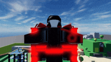 a computer generated image of a robot with a red light coming out of the back