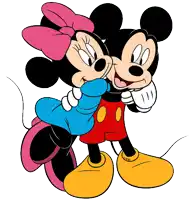 a cartoon of mickey mouse and minnie mouse holding each other