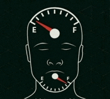 a drawing of a man 's head with a gauge pointing to the e and f