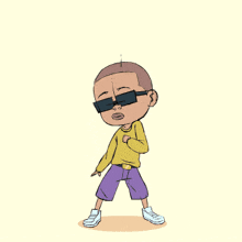 a cartoon drawing of a man wearing sunglasses and shorts