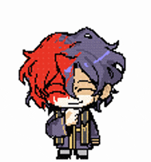 a pixel art drawing of a man with red hair and purple hair
