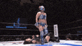 two women wrestling in a ring with a sign that says slive on it