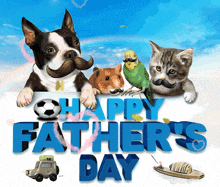 a happy father 's day greeting card with animals