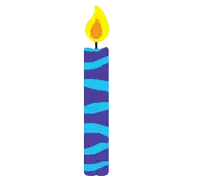 a purple birthday candle with a yellow flame on a white background