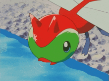 a cartoon character with a red head and green body