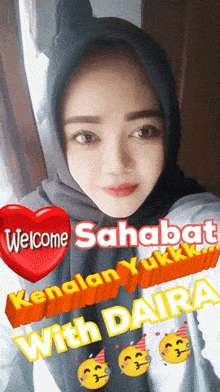 a picture of a woman with the words welcome sahabat kendan yukkk
