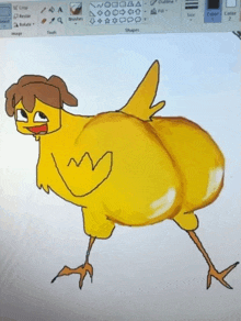 a drawing of a chicken with a huge butt is on a computer