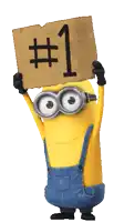a minion is holding a sign that says # 1