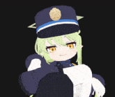 a cartoon character is wearing a police hat with a badge on it