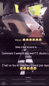 a screenshot of a man driving a car with smiley faces on it