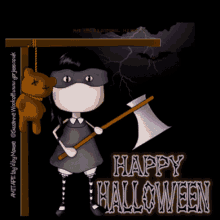 Happy Halloween Axe GIF - Happy Halloween Axe Teddy Bear GIFs