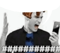 a man with a wig on his head is holding a cell phone .