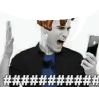 a man with a wig on his head is holding a cell phone .