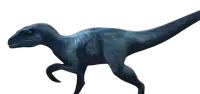 a blue dinosaur with a long tail is walking on a white background