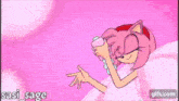 a cartoon of amy rose from sonic the hedgehog is being attacked by a sonic the hedgehog .