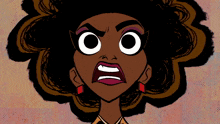 a cartoon drawing of a woman with a big afro making an angry face