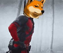 a drawing of a dog wearing a deadpool costume by kepler