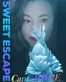 a poster for sweet escape shows a woman with a flower in front of her