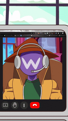 a cartoon character wearing a hat and headphones with the letter w on his head