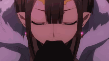 a close up of a girl with her eyes closed and a crown on her head