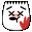 a cartoon face with a bloody hand on it .