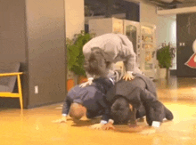 a group of men are doing a pyramid on the floor .