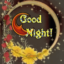 a good night greeting card with flowers in a circle