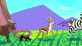 a cartoon drawing of a gazelle a zebra and a sheep