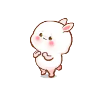 a cartoon drawing of a pink bunny rabbit standing on its hind legs on a white background