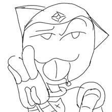 a black and white drawing of a cat wearing a hat giving the middle finger